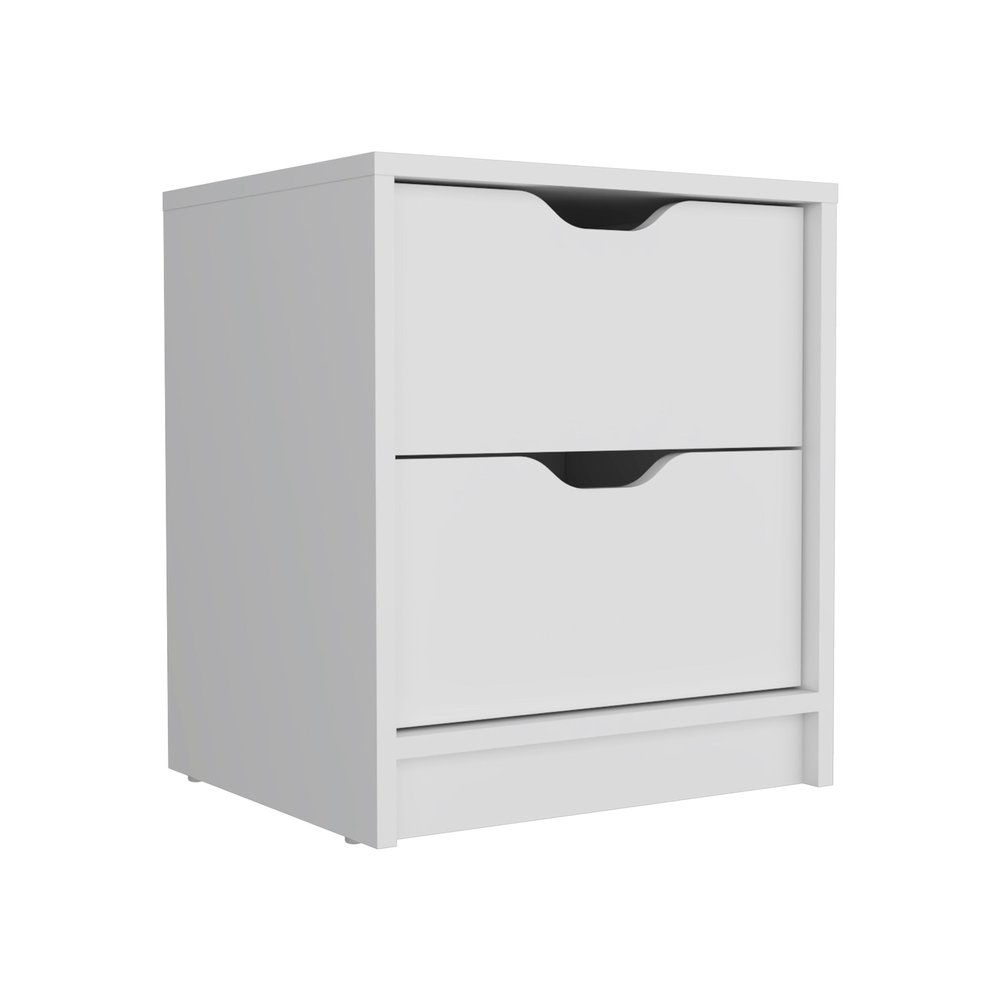 19" White Wood Two Drawer Nightstand