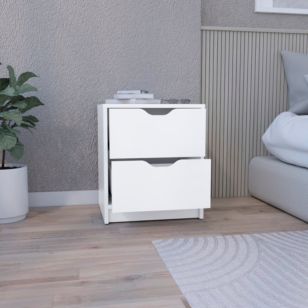 19" White Wood Two Drawer Nightstand
