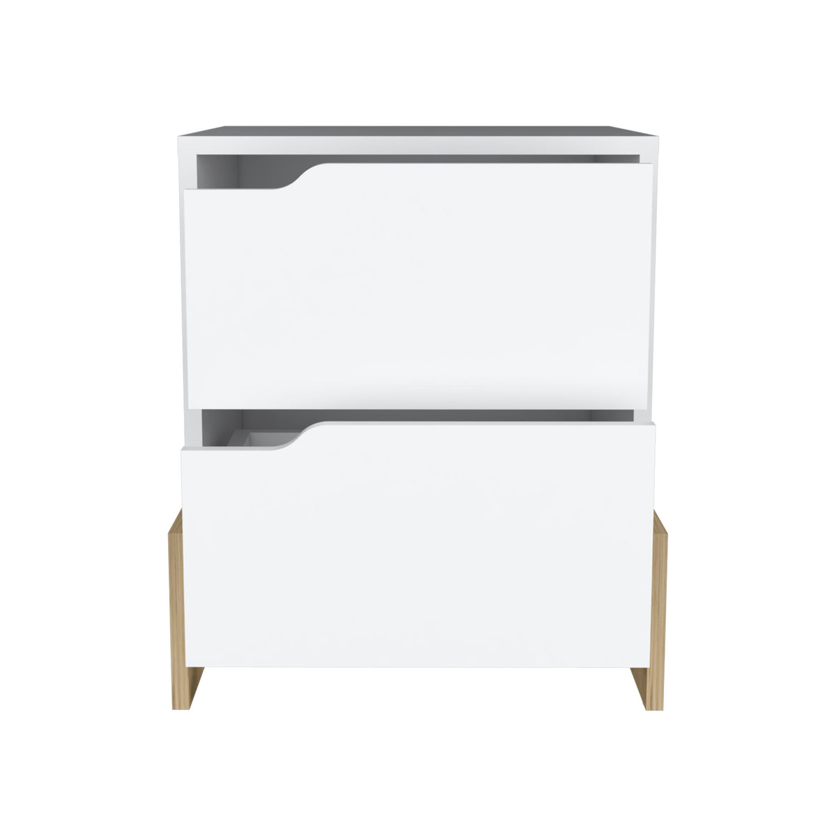 20" White And Natural Wood Two Drawer Nightstand