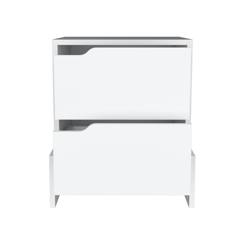 20" White Wood Two Drawer Nightstand