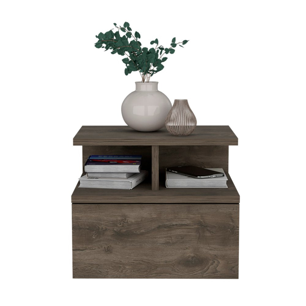 12" Brown Wood One Drawer Floating Nightstand