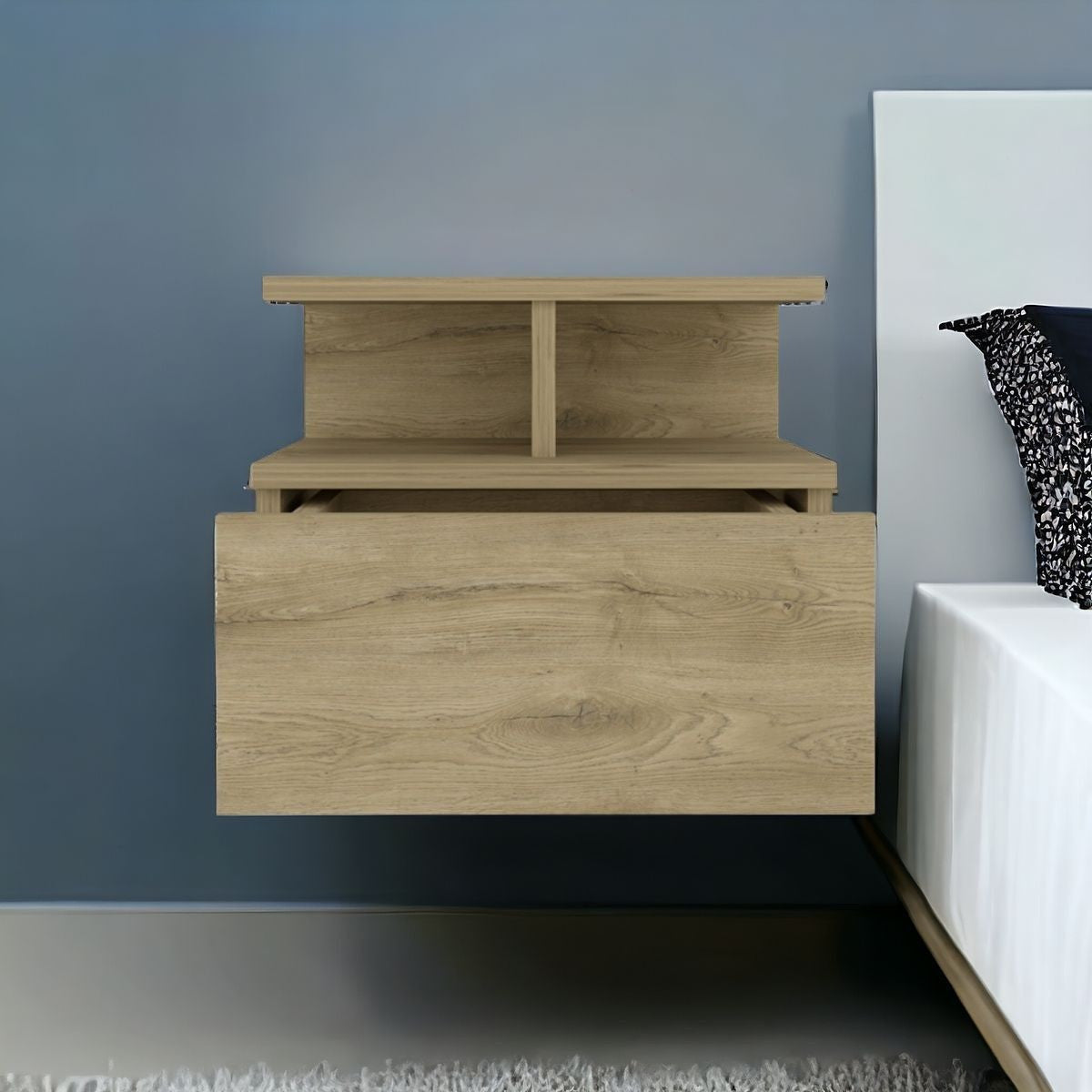 12" Beige Wood One Drawer Floating Nightstand