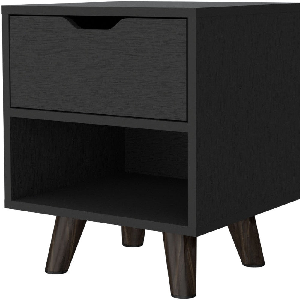 19" Black One Drawer Faux Wood Nightstand