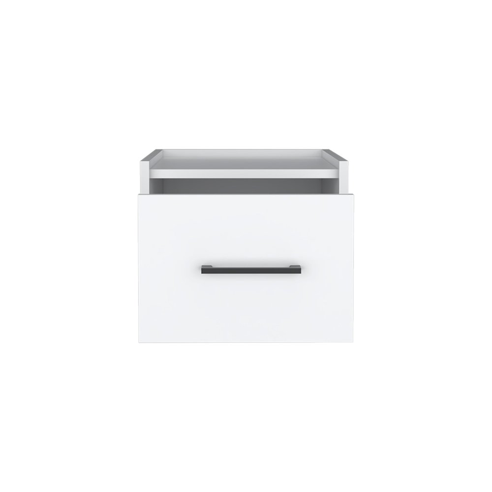 10" White Wood One Drawer Floating Nightstand