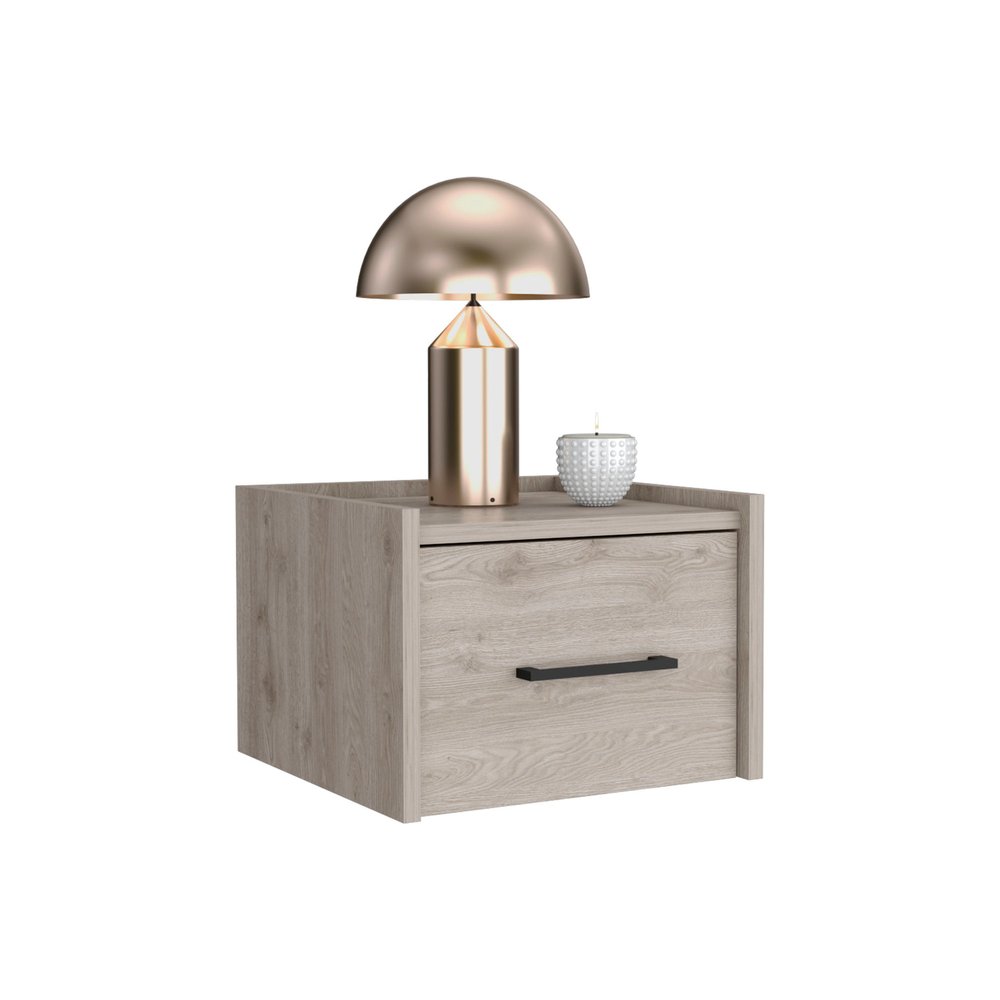 10" Gray Wood One Drawer Floating Nightstand