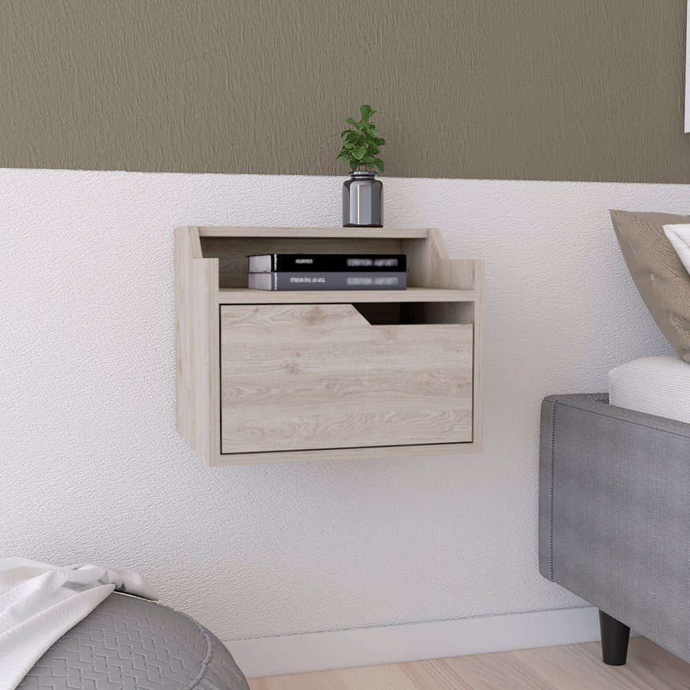 13" Gray Wood One Drawer Floating Nightstand
