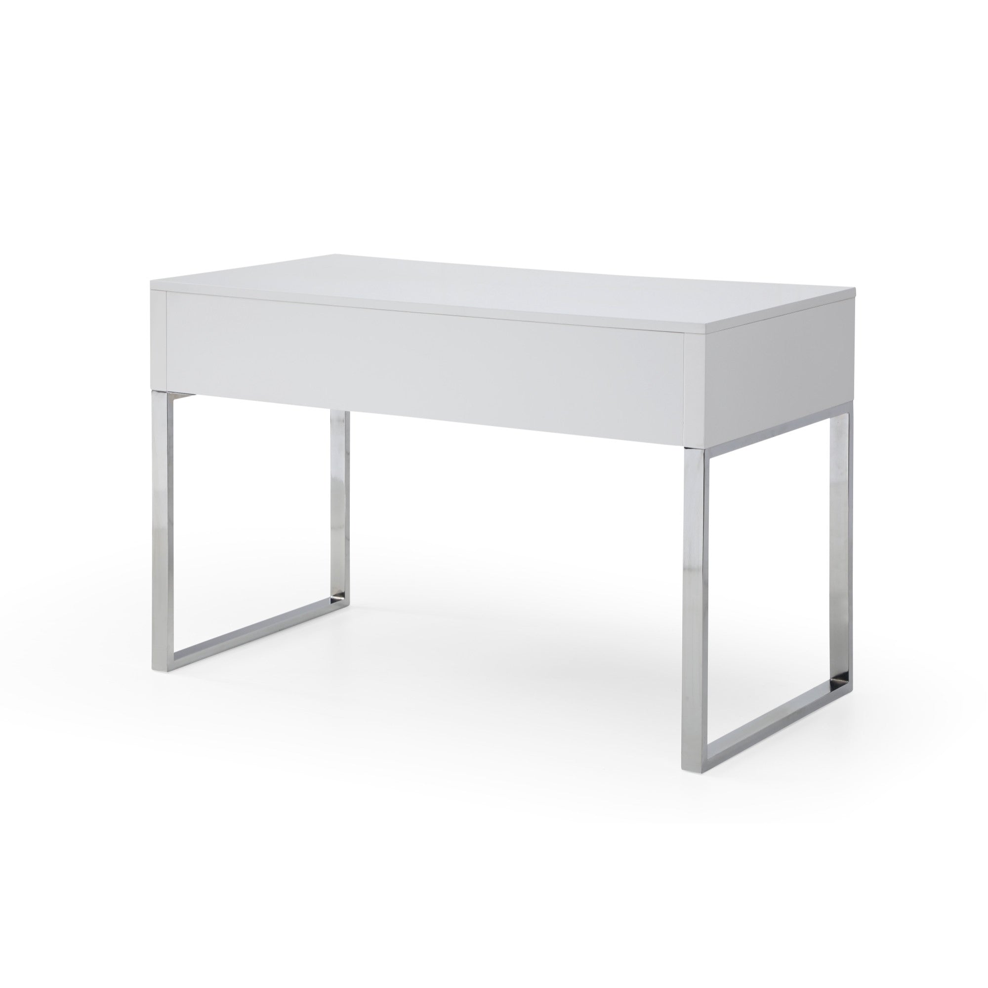47" White and Silver Writing Desk With Two Drawers