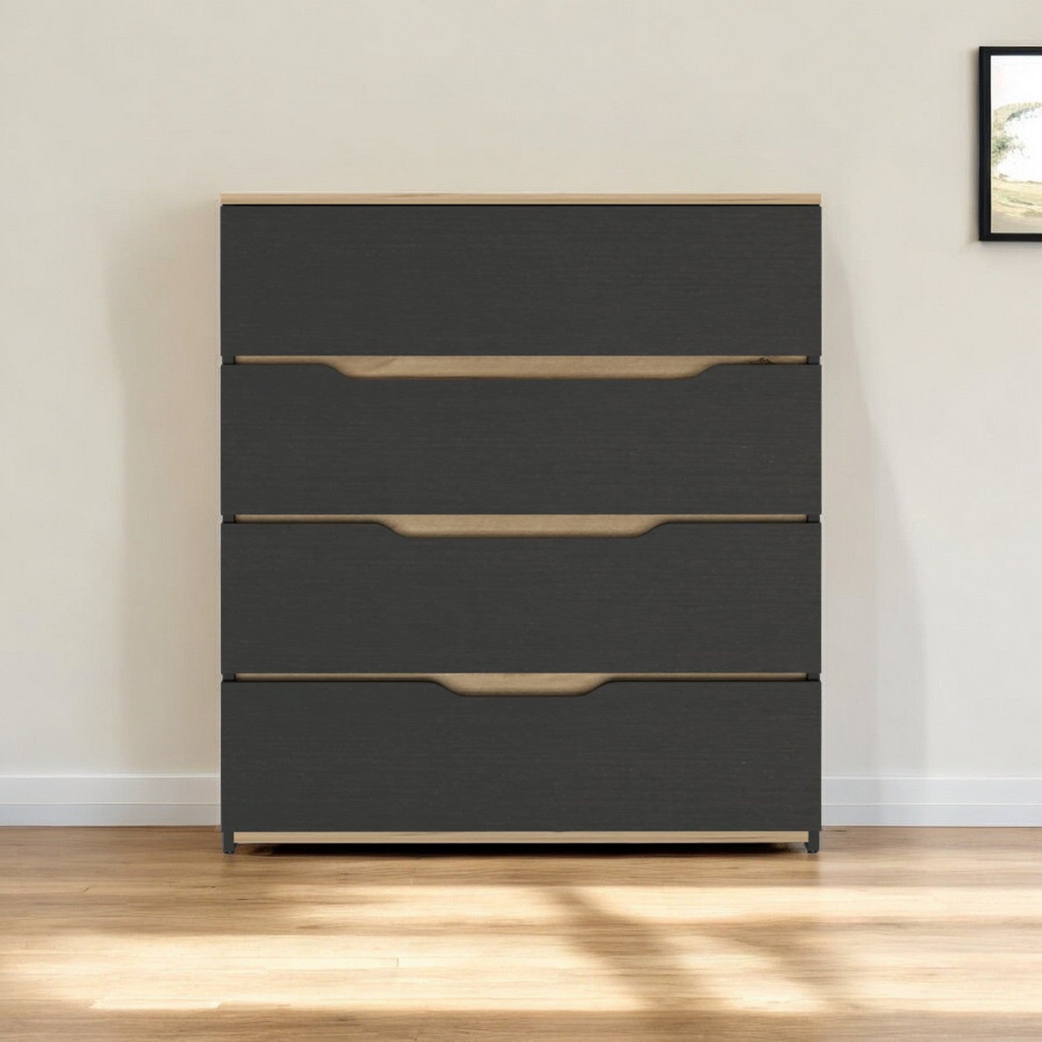 32" Natural And Black Four Drawer Dresser
