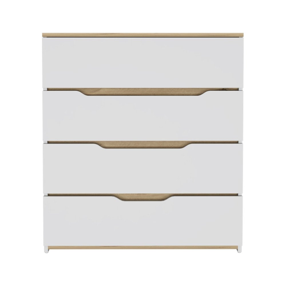 32" White And Natural Wood Four Drawer Dresser