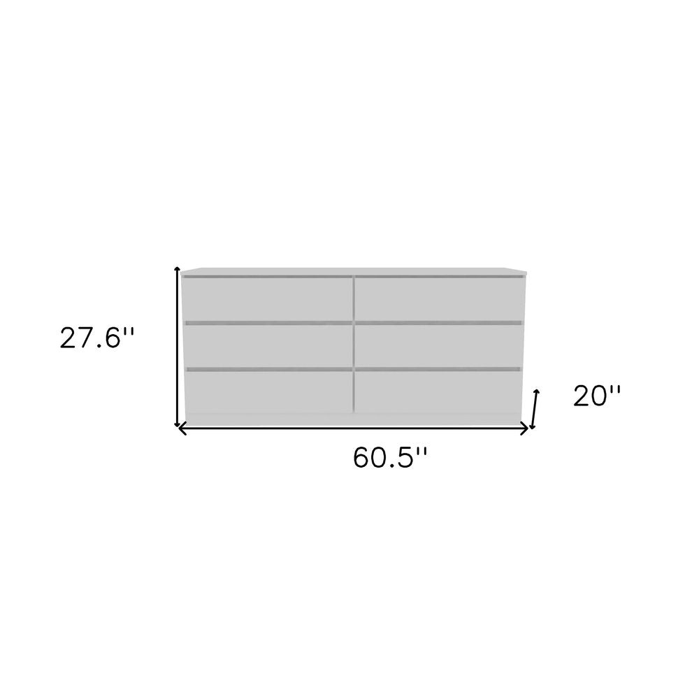 61" White Wood Six Drawer Double Dresser