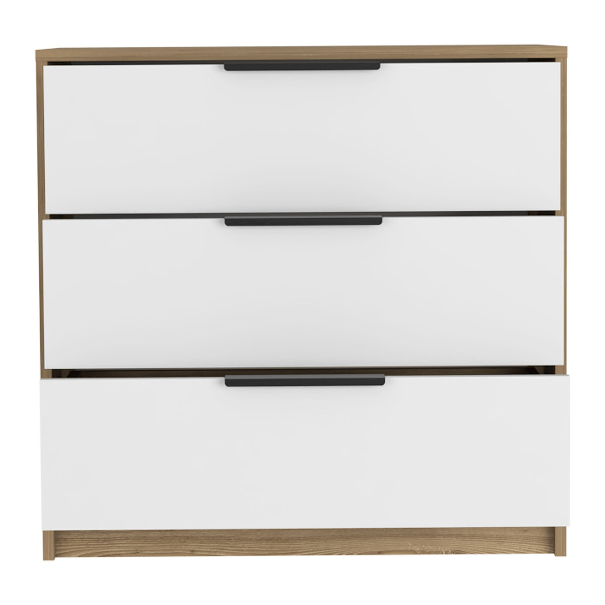 28" White And Natural Wood Three Drawer Dresser