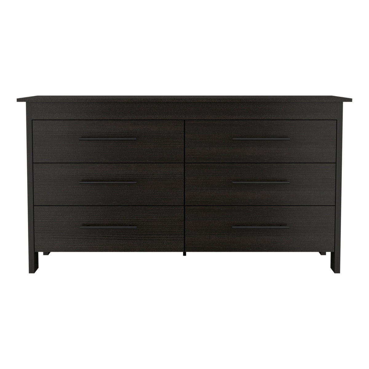 59" Black Wood Six Drawer Double Dresser