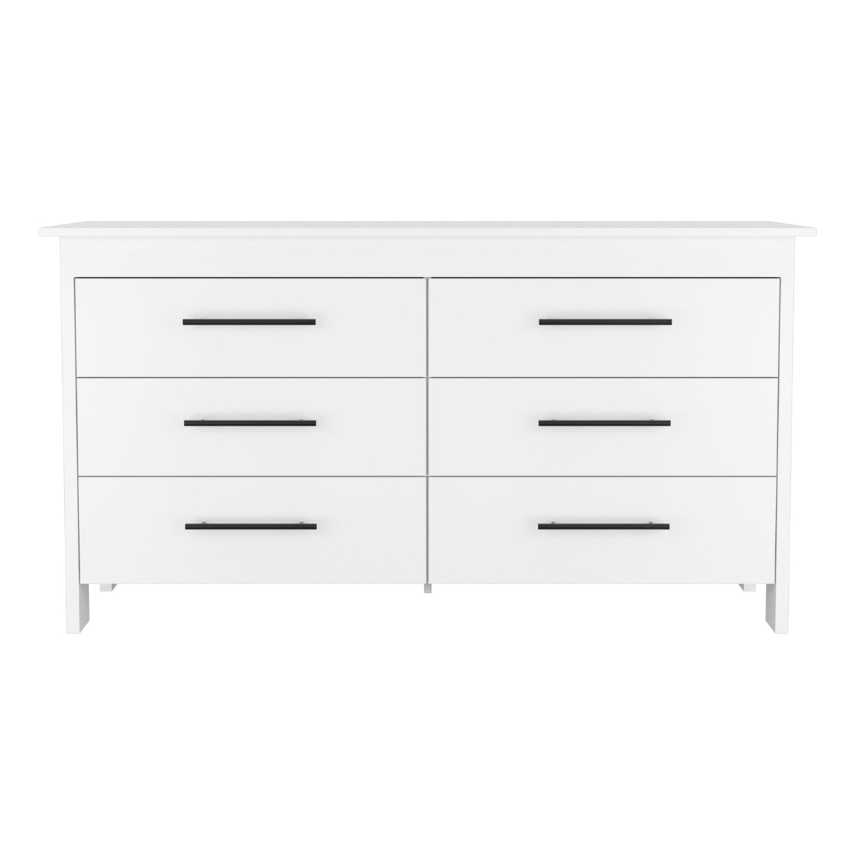 59" White Wood Six Drawer Double Dresser