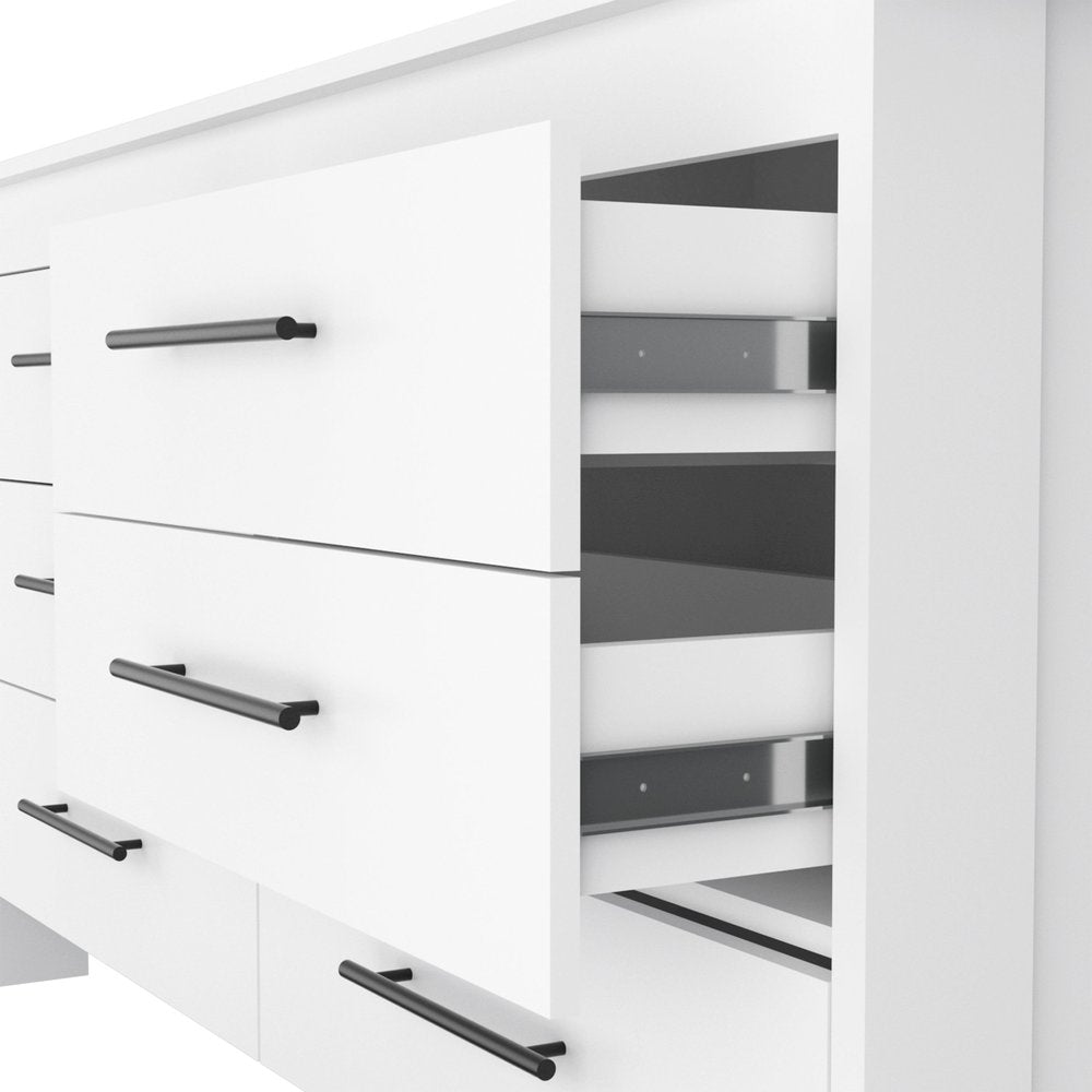 59" White Wood Six Drawer Double Dresser