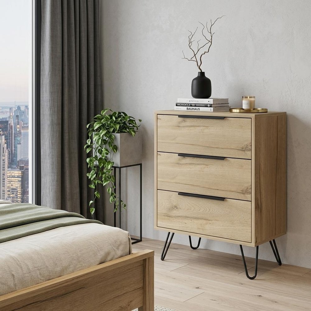 18" Natural Wood Three Drawer Dresser