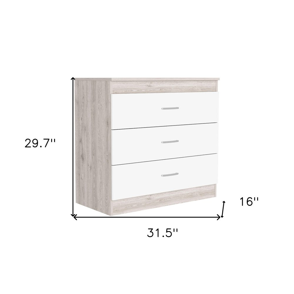 32" White And Gray Wood Three Drawer Dresser