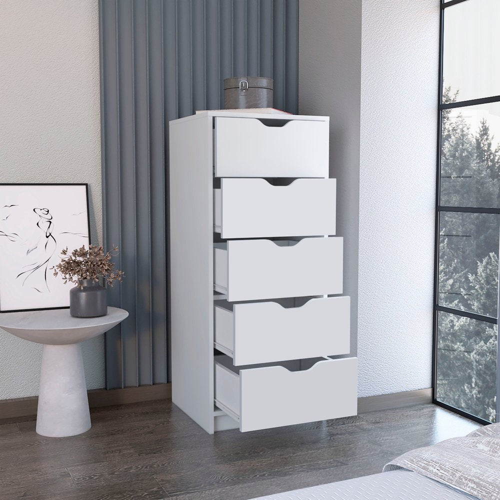 18" White Five Drawer Standard Chest