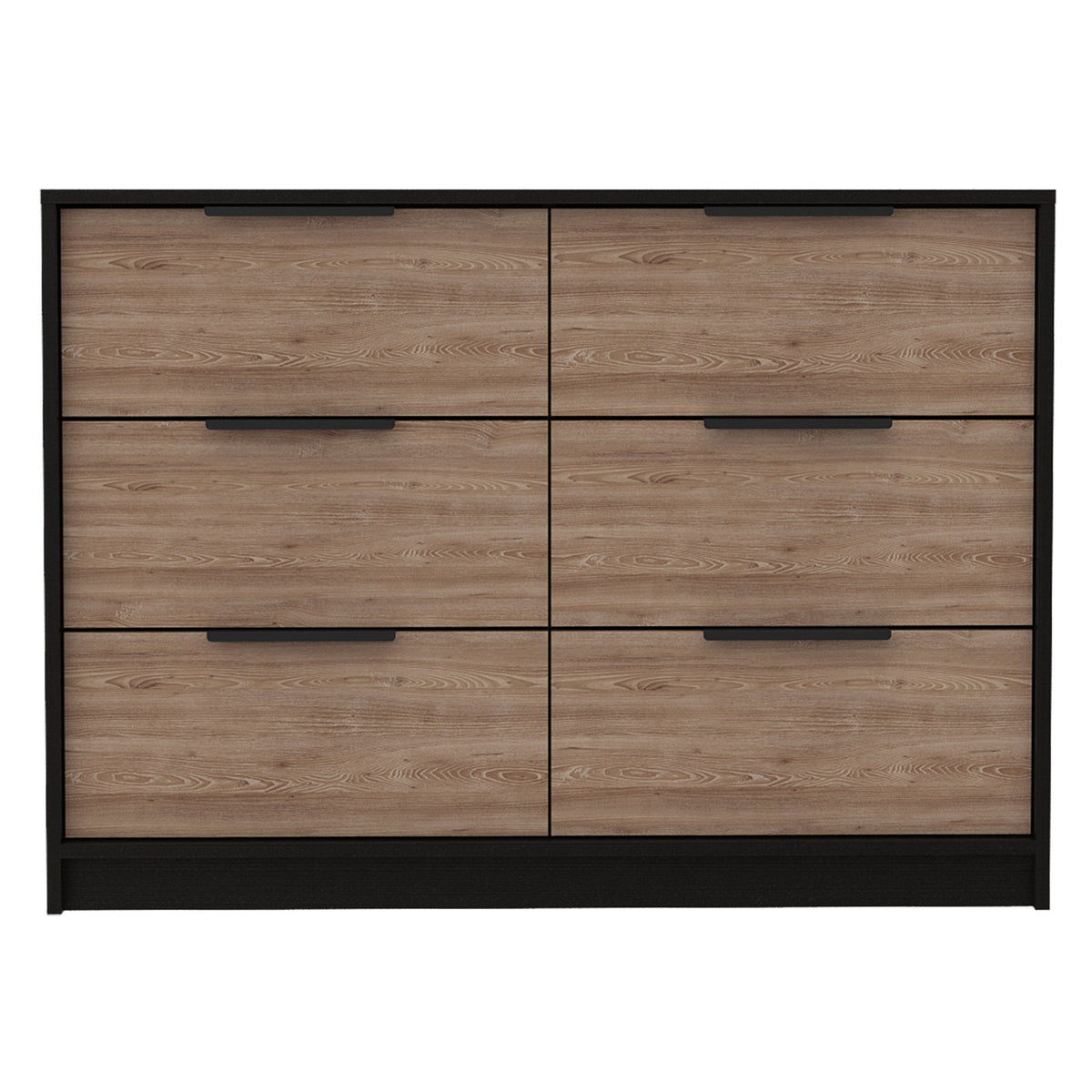 42" Brown And Black Wood Six Drawer Double Dresser