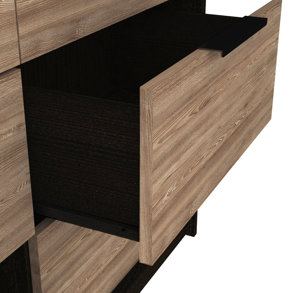 42" Brown And Black Wood Six Drawer Double Dresser