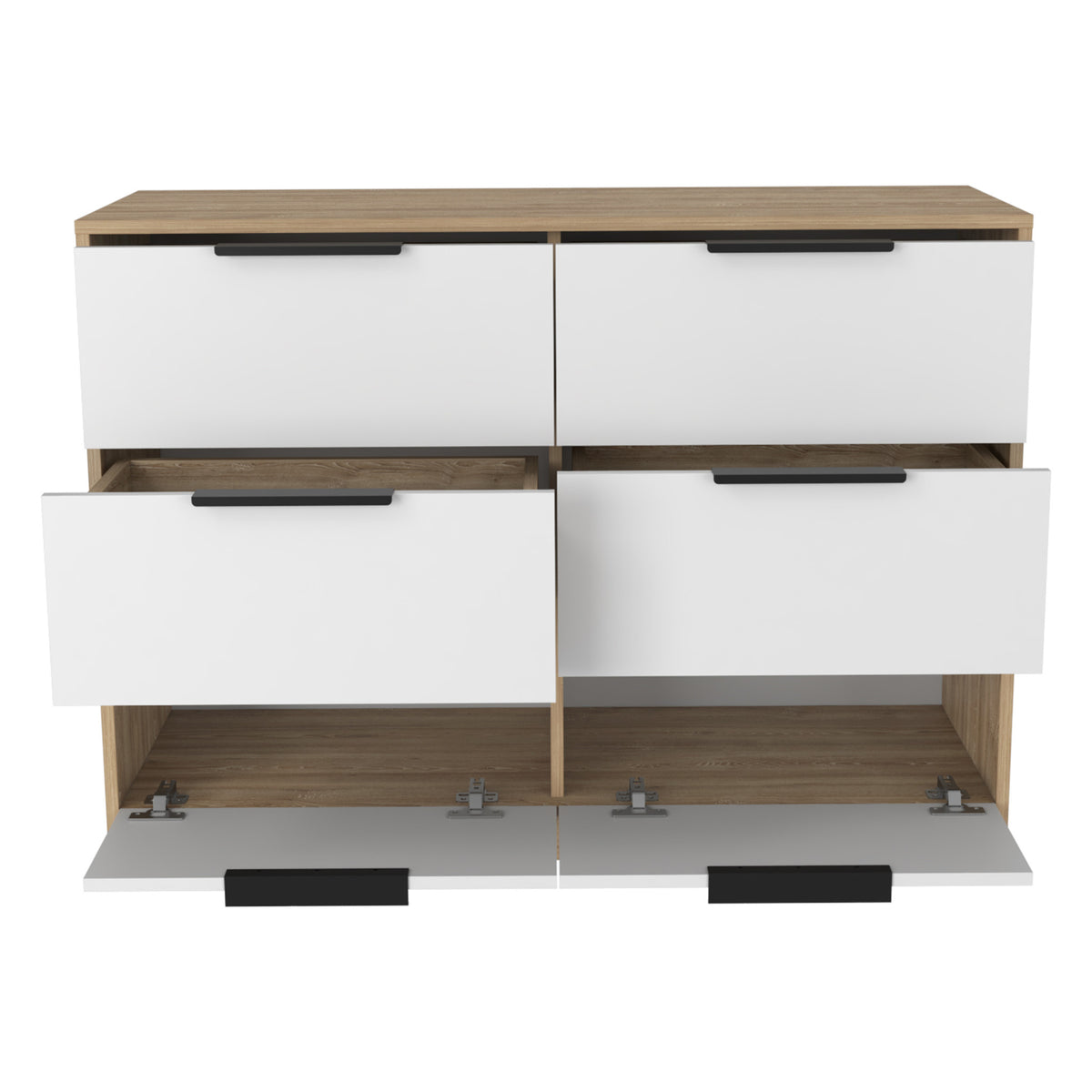 42" White And Natural Wood Six Drawer Double Dresser