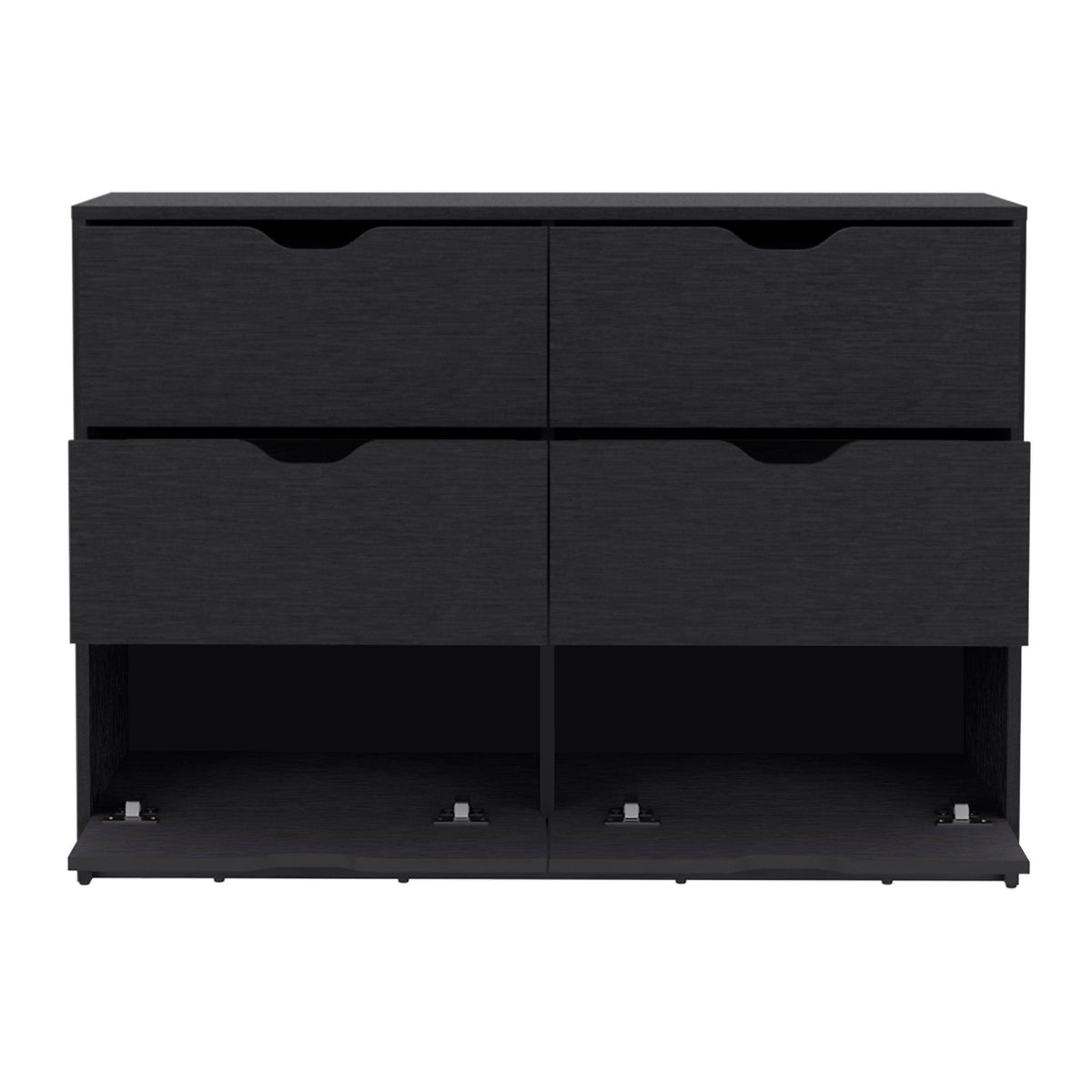 42" Black Wood Six Drawer Double Dresser