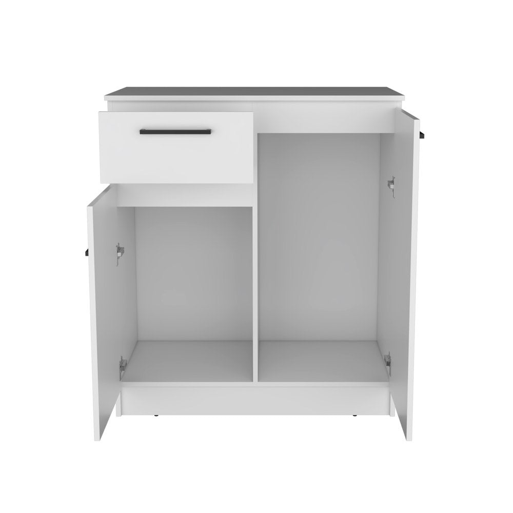 37" White Wood Two Door Single Drawer Combo Dresser