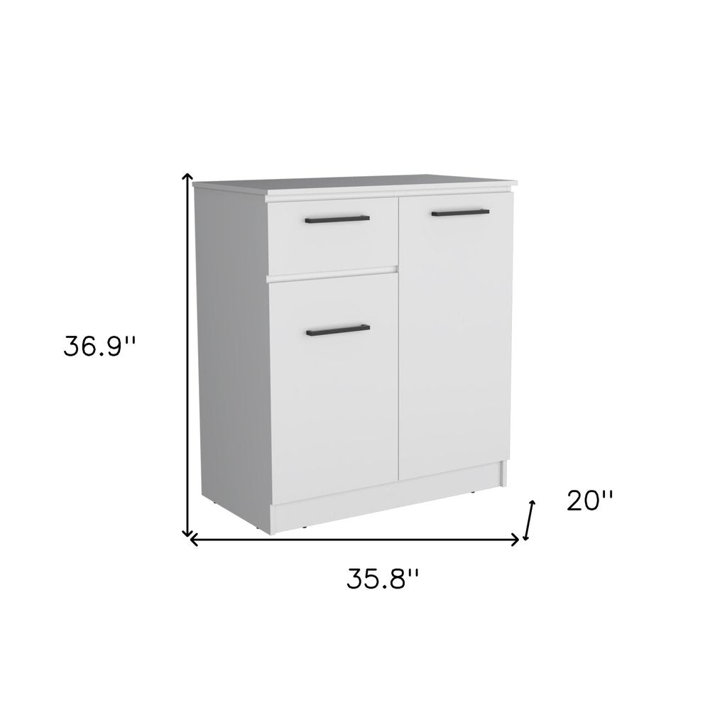 37" White Wood Two Door Single Drawer Combo Dresser
