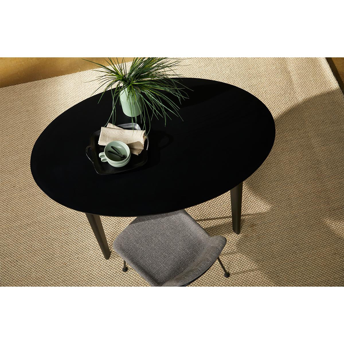 Set of Two Gray And Black Upholstered Fabric Dining Side Chairs