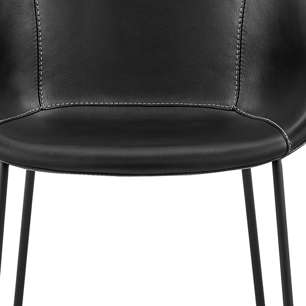 Set of Two 30" Black Faux Leather and Steel Low Back Bar Height Bar Chairs