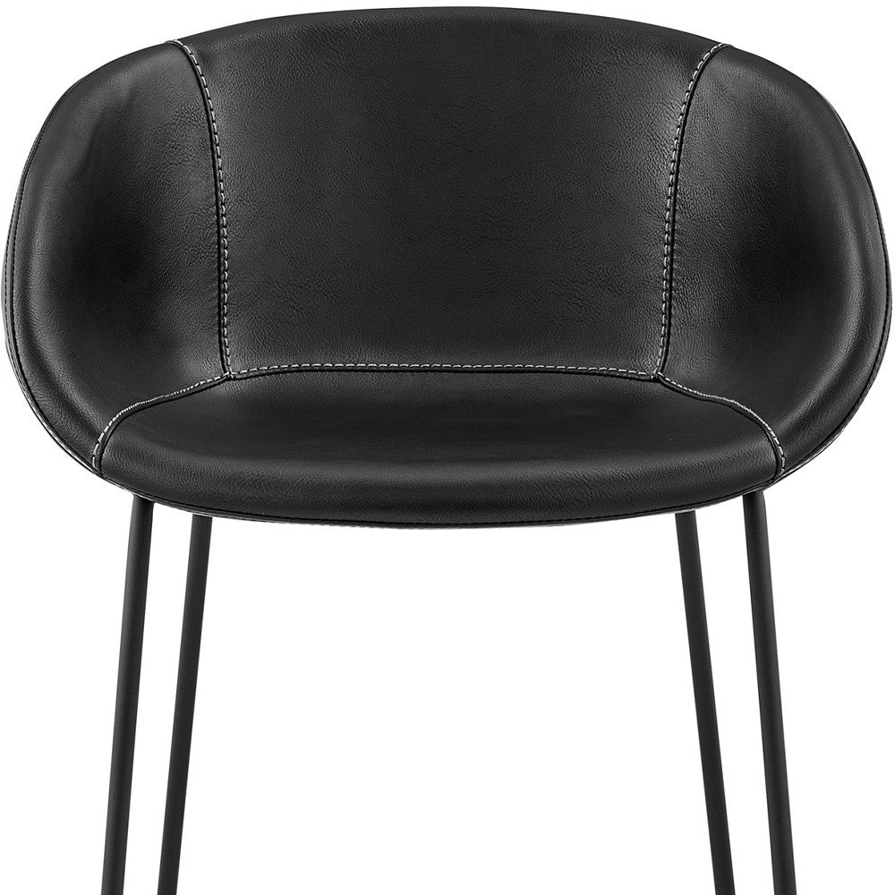 Set of Two 30" Black Faux Leather and Steel Low Back Bar Height Bar Chairs