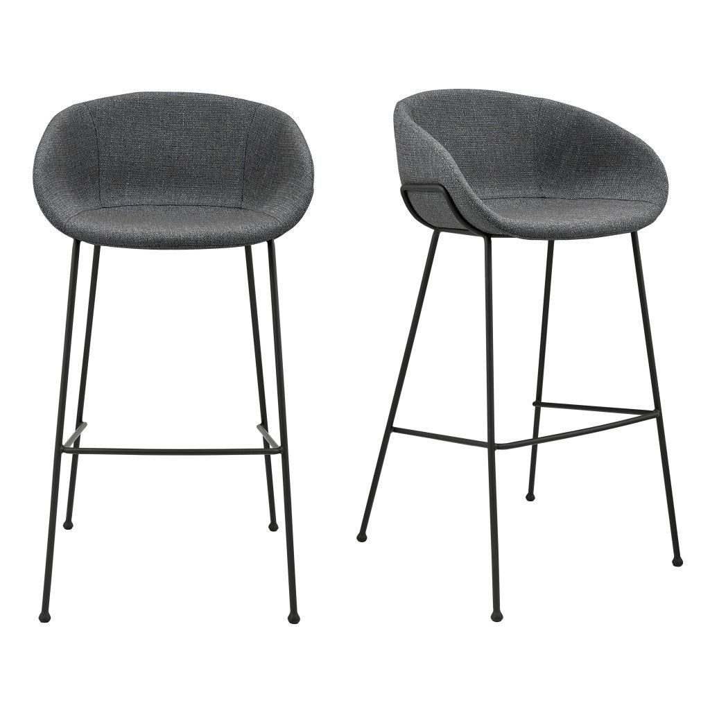 Set of Two 30" Gray And Black Fabric And Steel Low Back Bar Height Bar Chairs