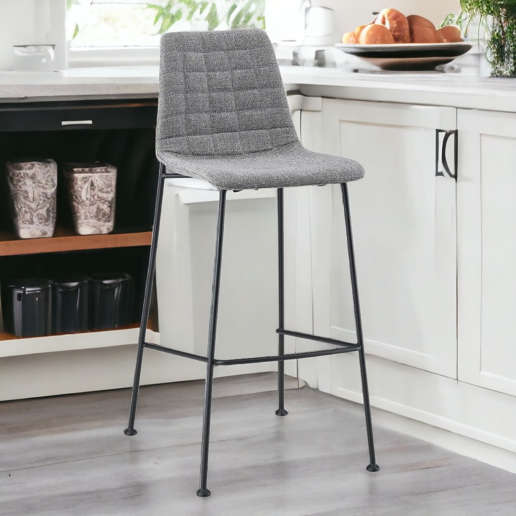 Set of Two 30" Light Gray and Black Fabric and Steel Low Back Bar Height Bar Chairs
