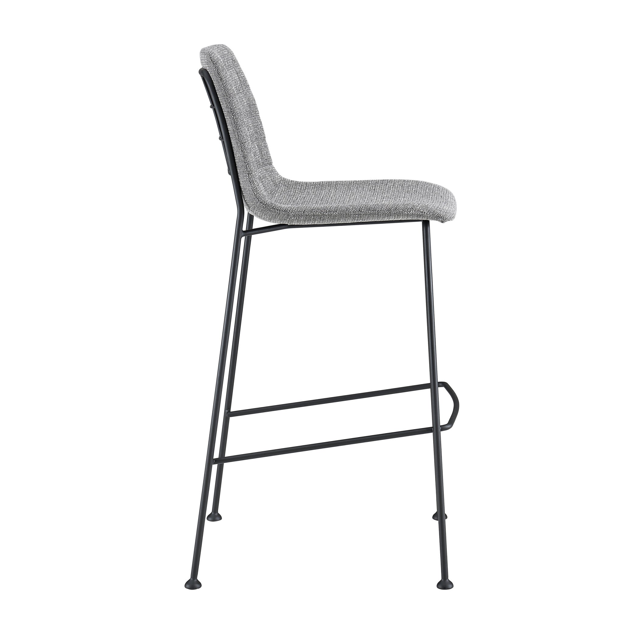 Set of Two 30" Light Gray and Black Fabric and Steel Low Back Bar Height Bar Chairs