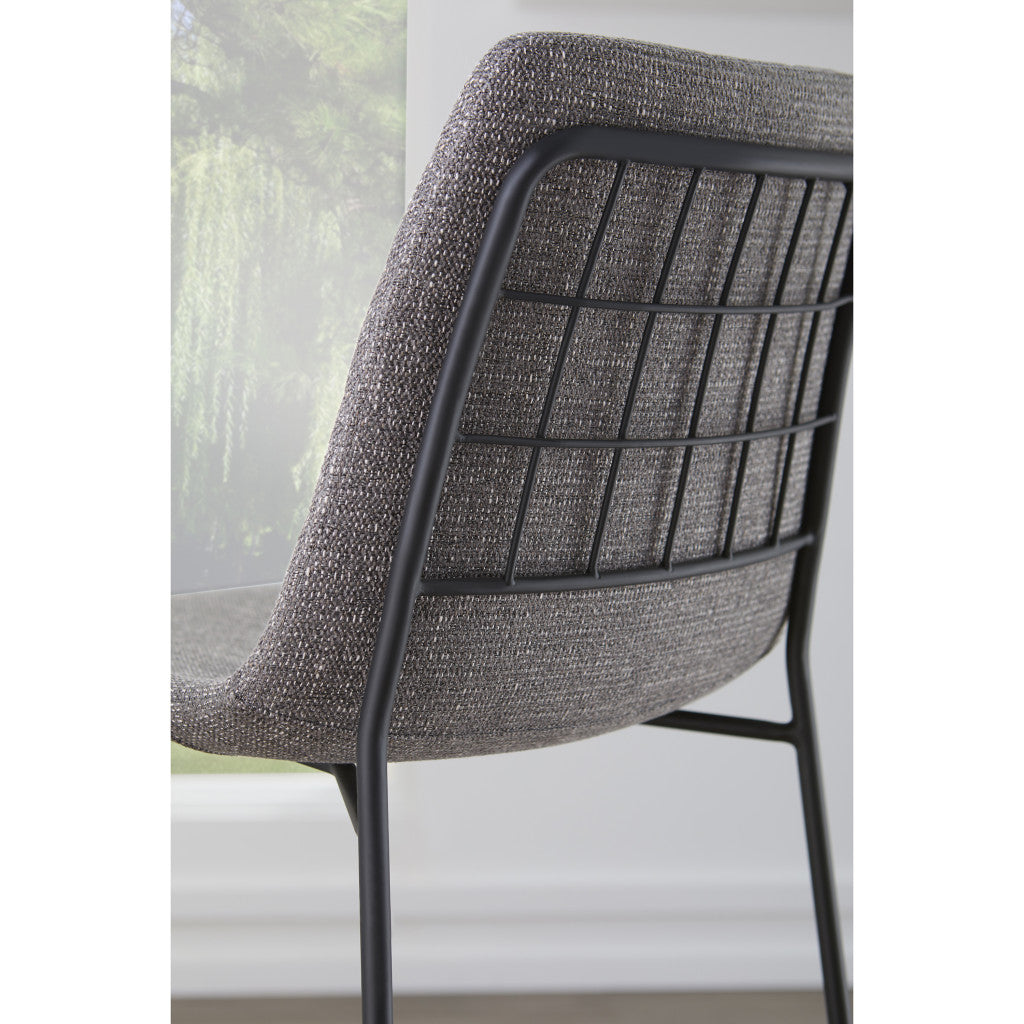Set of Two 30" Light Gray and Black Fabric and Steel Low Back Bar Height Bar Chairs