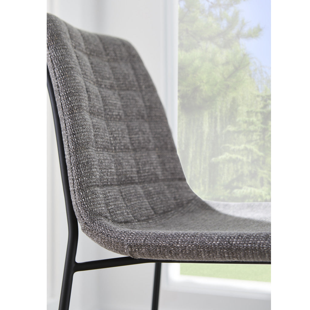 Set of Two 30" Light Gray and Black Fabric and Steel Low Back Bar Height Bar Chairs