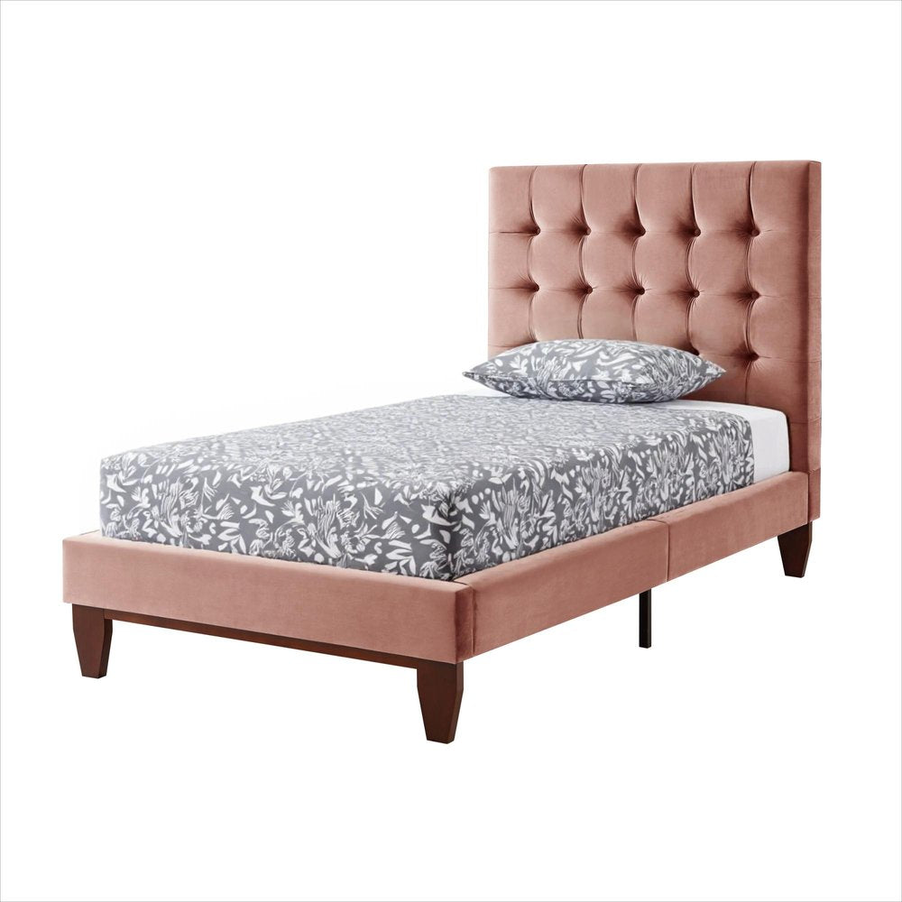 Blush Solid Wood Queen Tufted Upholstered Velvet Bed