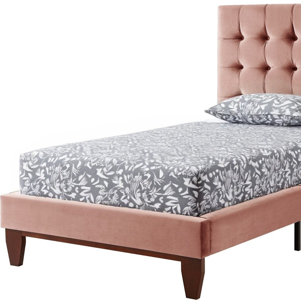 Blush Solid Wood Queen Tufted Upholstered Velvet Bed