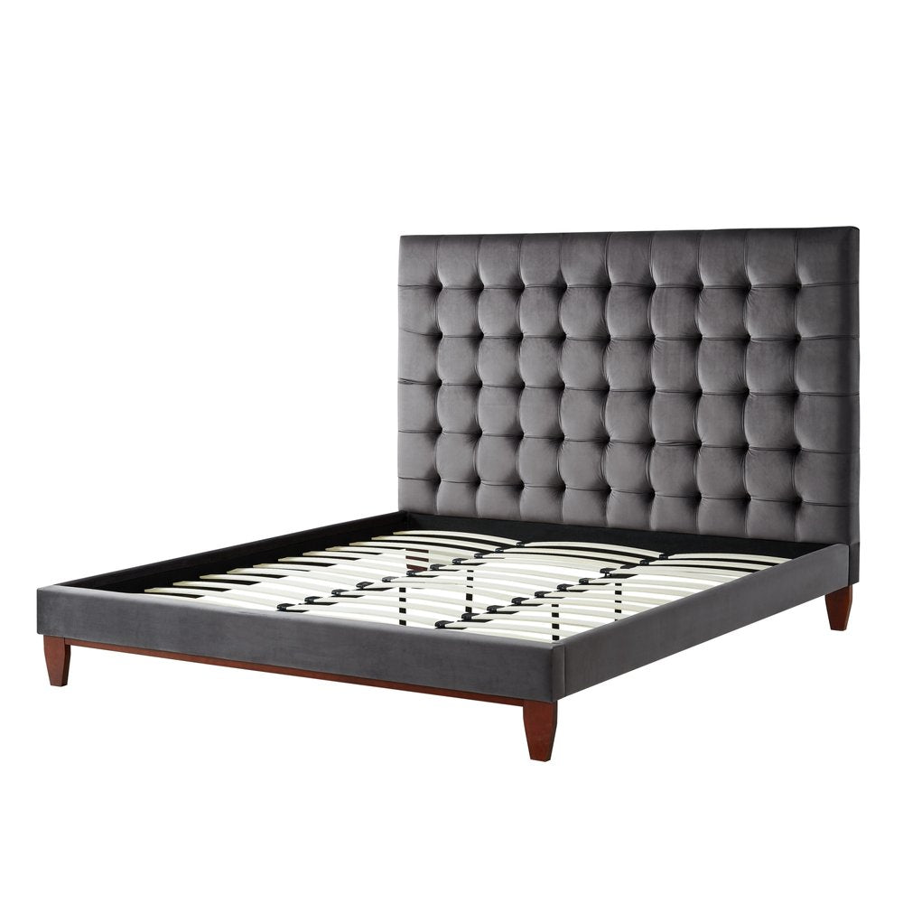 Navy Blue Solid Wood Twin Tufted Upholstered Velvet Bed