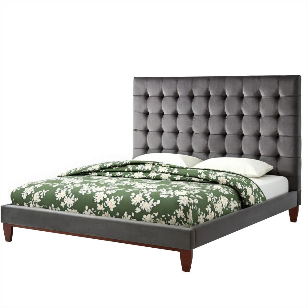 Navy Blue Solid Wood Twin Tufted Upholstered Velvet Bed