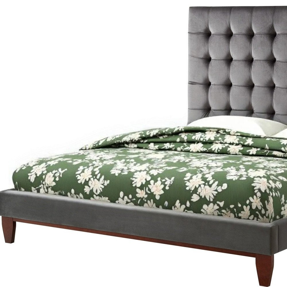 Navy Blue Solid Wood Twin Tufted Upholstered Velvet Bed