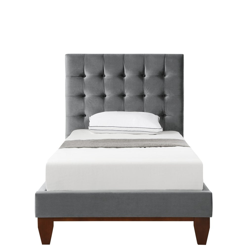 Navy Blue Solid Wood Twin Tufted Upholstered Velvet Bed