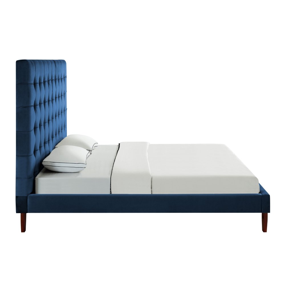 Navy Blue Solid Wood Twin Tufted Upholstered Velvet Bed
