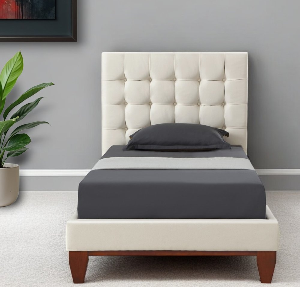 Navy Blue Solid Wood Twin Tufted Upholstered Velvet Bed