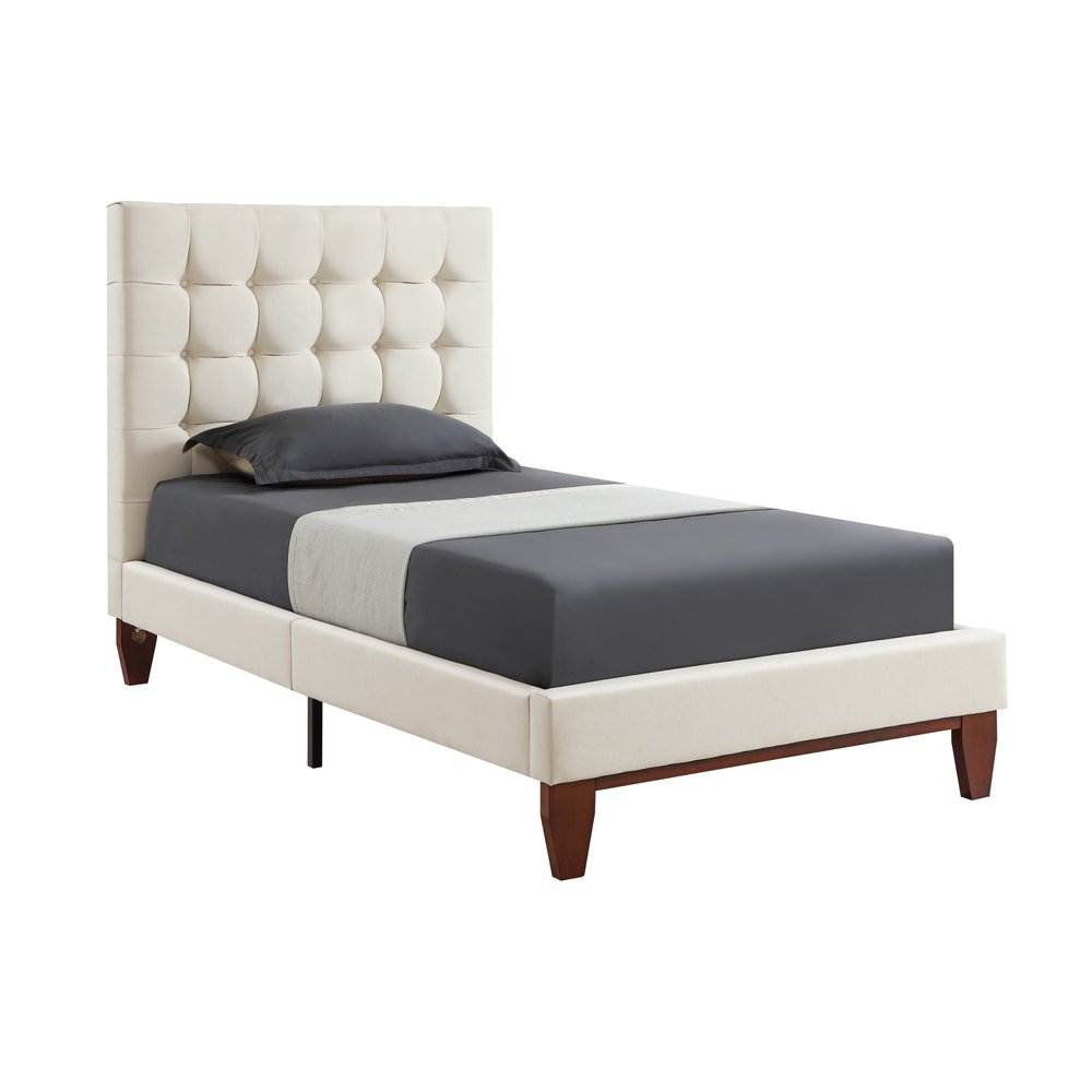 Navy Blue Solid Wood Twin Tufted Upholstered Velvet Bed