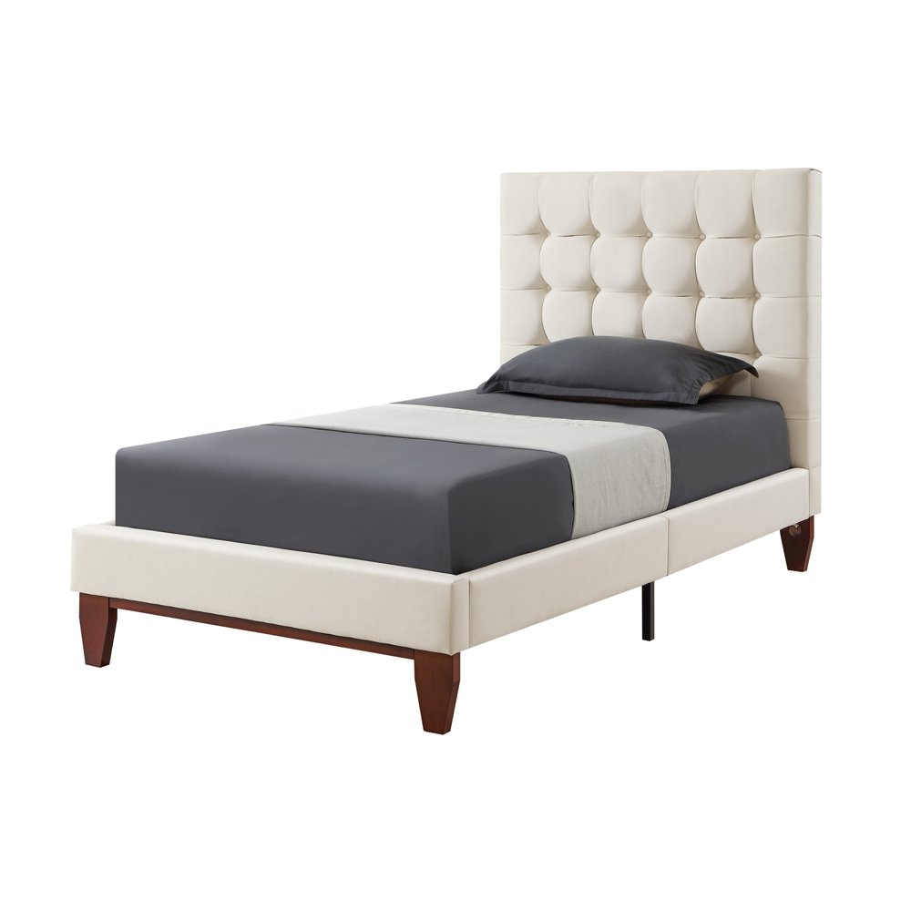 Navy Blue Solid Wood Twin Tufted Upholstered Velvet Bed