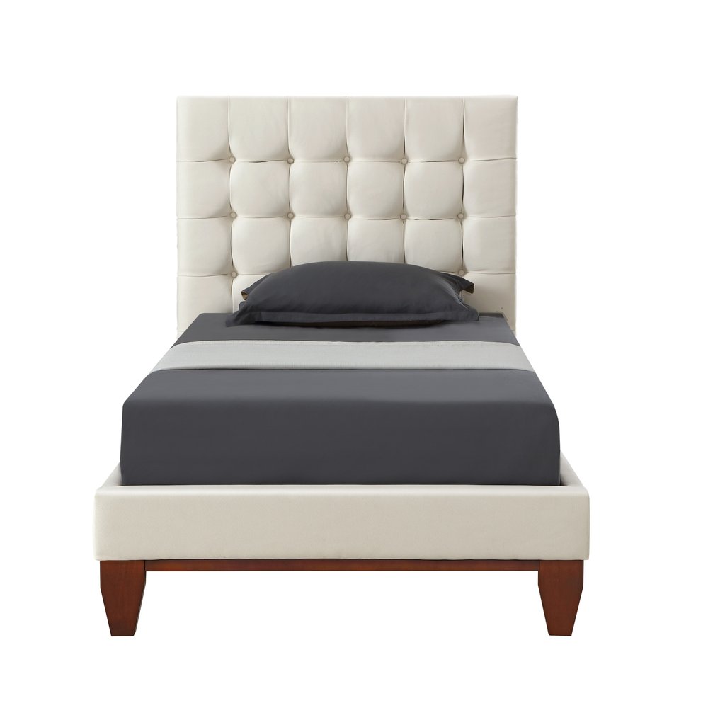 Navy Blue Solid Wood Twin Tufted Upholstered Velvet Bed