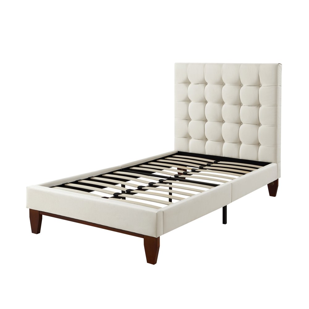Navy Blue Solid Wood Twin Tufted Upholstered Velvet Bed