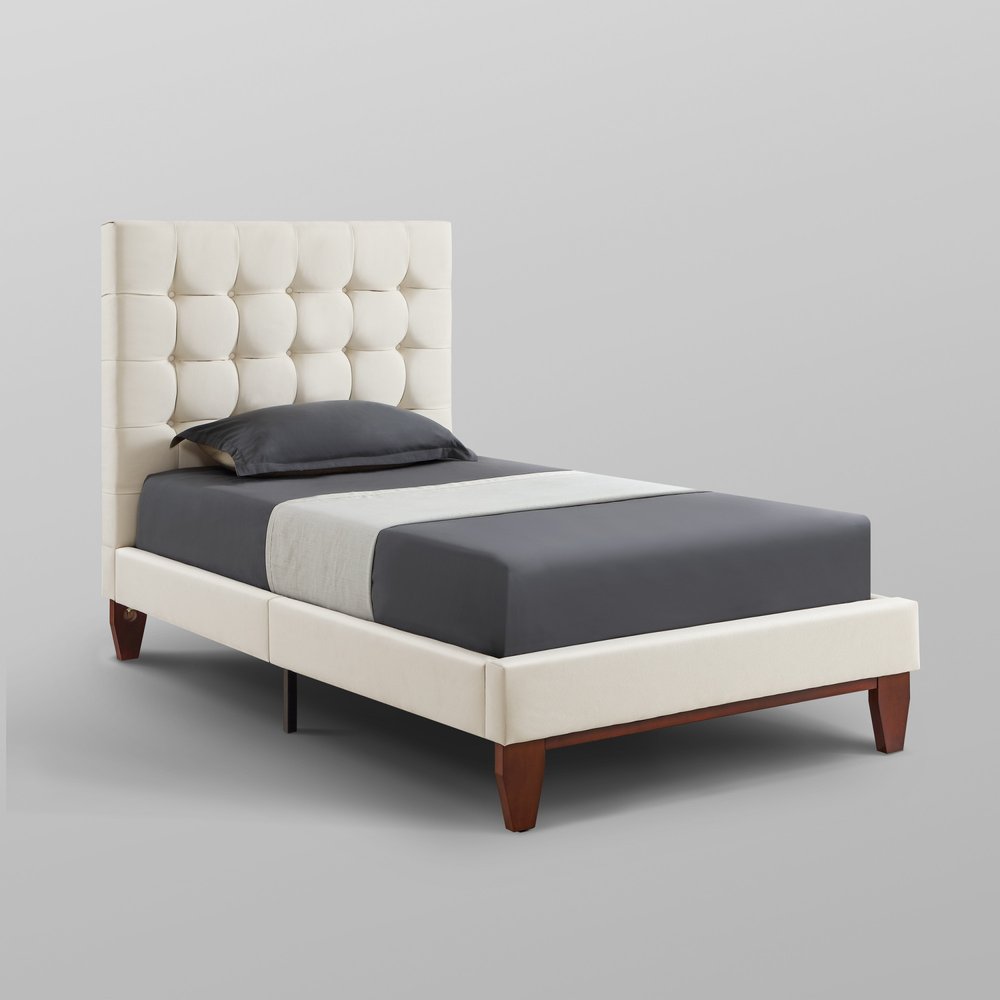Navy Blue Solid Wood Twin Tufted Upholstered Velvet Bed