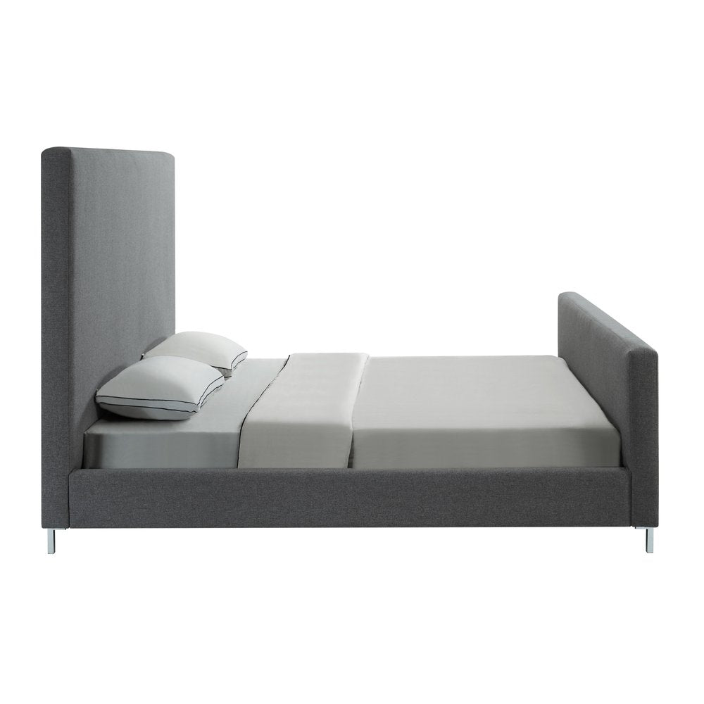Denim Blue Solid Wood King Upholstered Linen Bed
