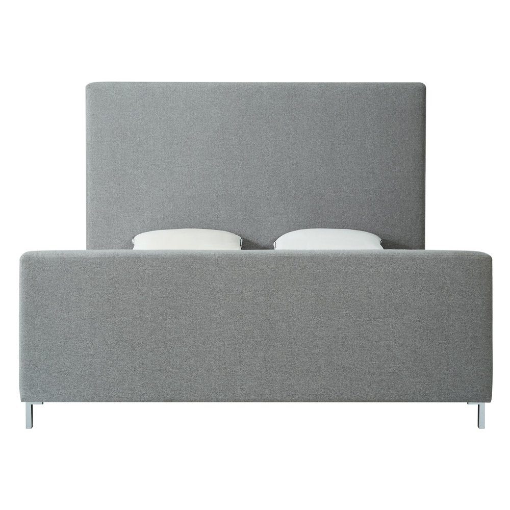 Denim Blue Solid Wood King Upholstered Linen Bed
